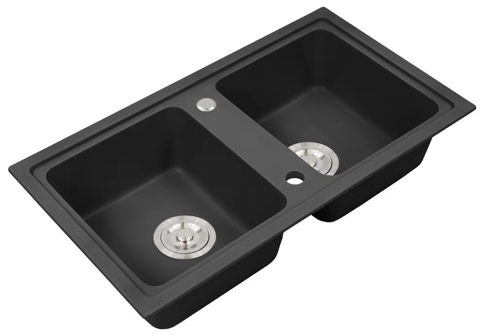 Chiuvetă pătrată Tia cu două cuve din granit, neagră