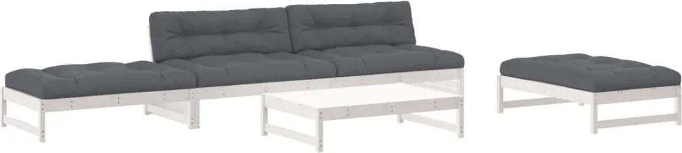 vidaXL Set mobilier de grădină cu perne, 5 piese, alb, lemn masiv