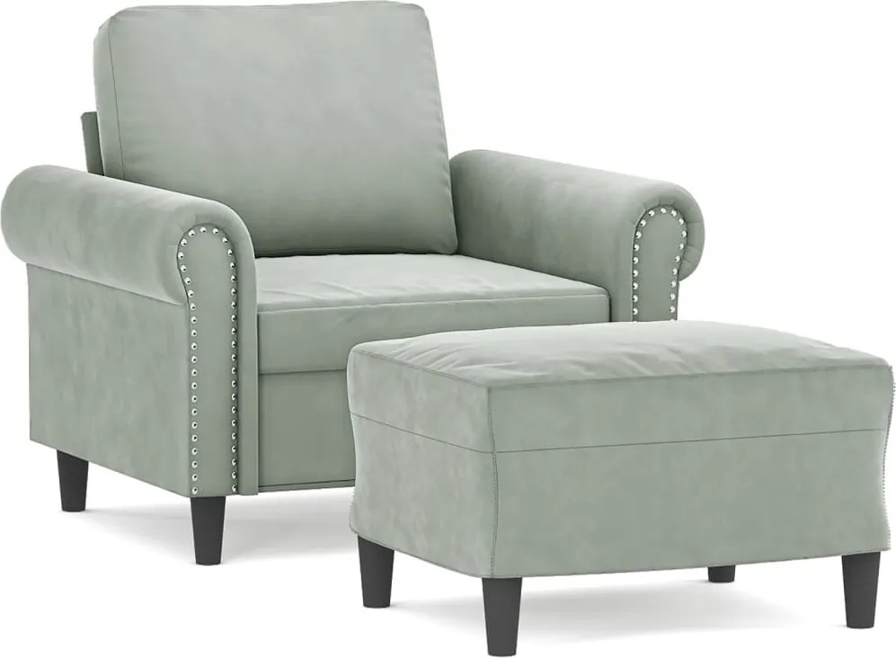 vidaXL Fotoliu canapea cu taburet, gri deschis, 60 cm, catifea