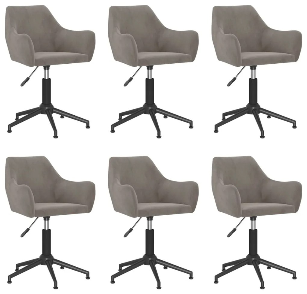 3092589 vidaXL Scaune de sufragerie pivotante 6 buc, gri deschis, catifea