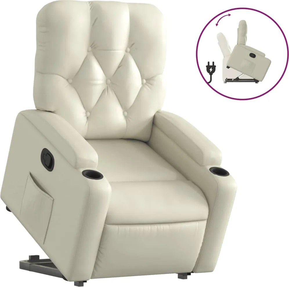 vidaXL Fotoliu rabatabil cu ridicare, crem, piele ecologică