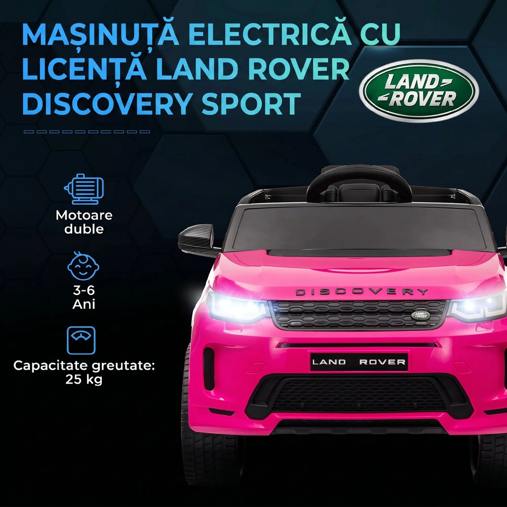 AIYAPLAY Mașină Electrică Copii cu Licență Land Rover Discovery, cu Faruri, Claxon și Centură, din Plastic și Metal, 106x65,5x51 cm, Roz | Aosom Romania