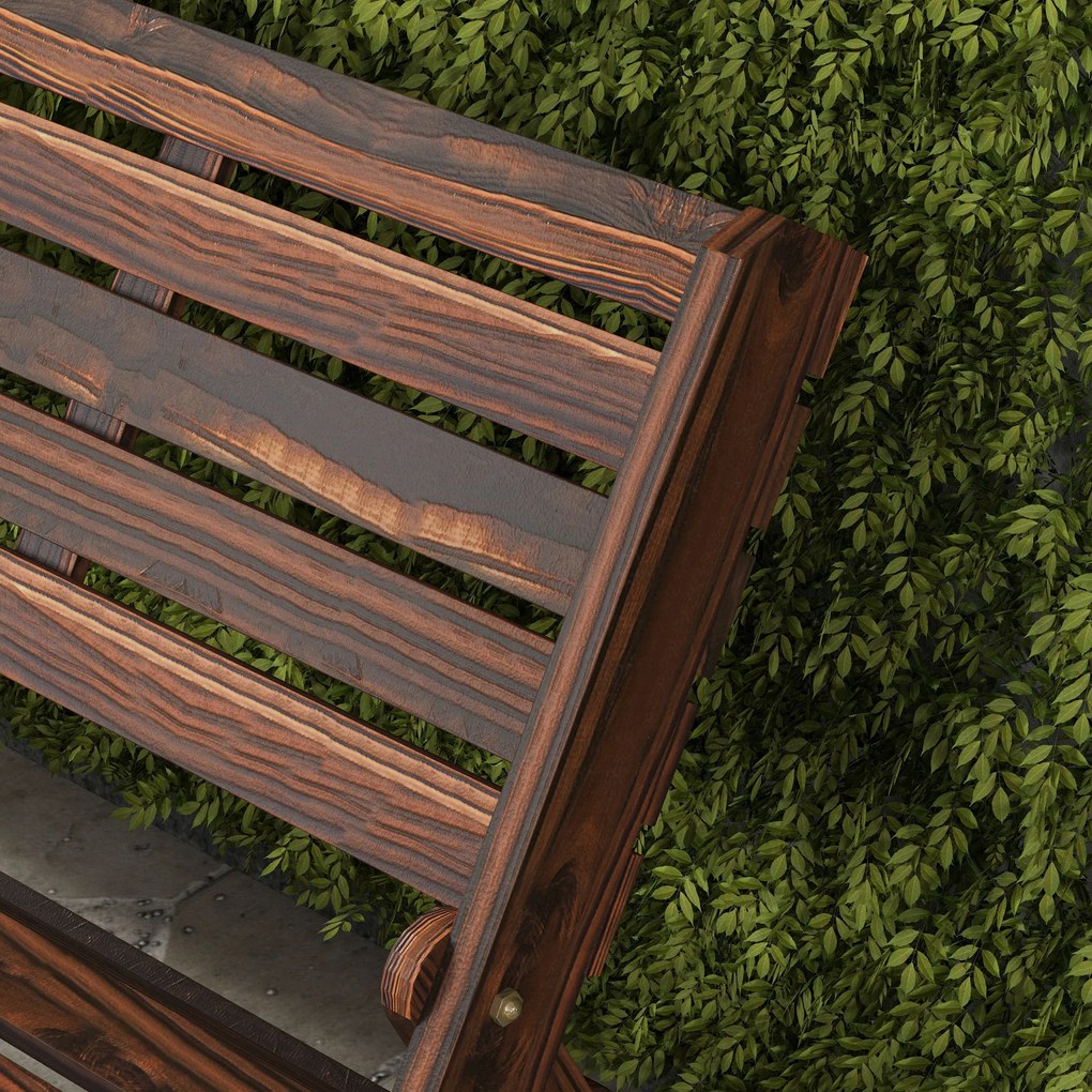 Outsunny Bancă de Exterior din Lemn pentru 2 Persoane, Bancă Pliabilă cu Spătar și Șezut cu Șipci, Bancă pentru Patio, Finisaj Carbonizat | Aosom Romania