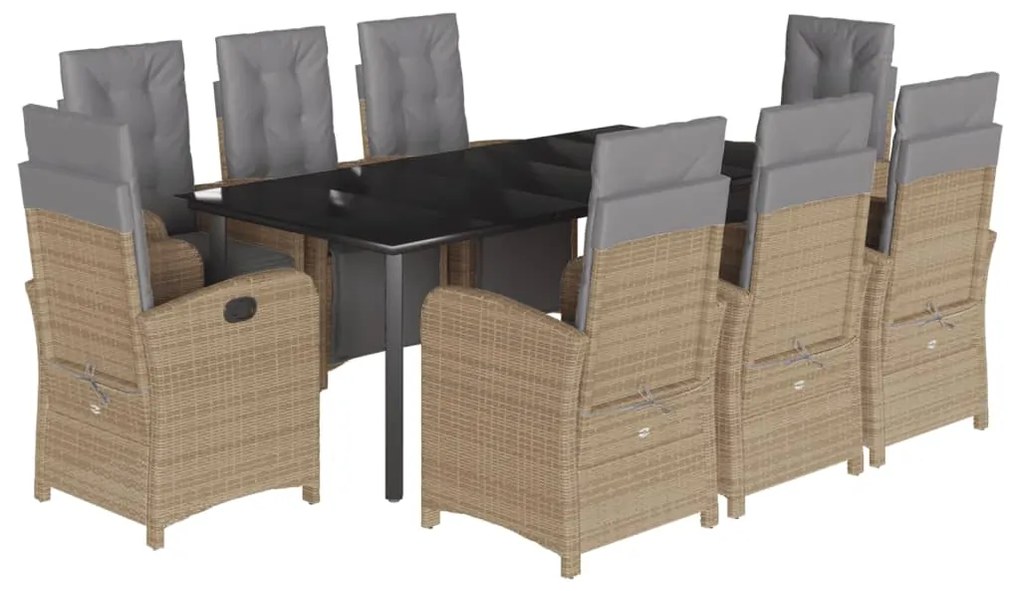vidaXL Set de masă pentru grădină, 9 piese, cu perne, bej, poliratan