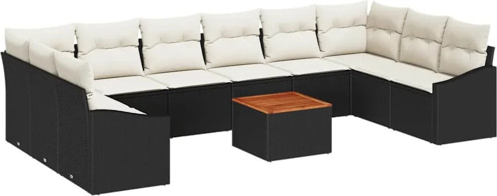 vidaXL Set de canapele pentru grădină cu pernă 11 pcs Negru poliratan