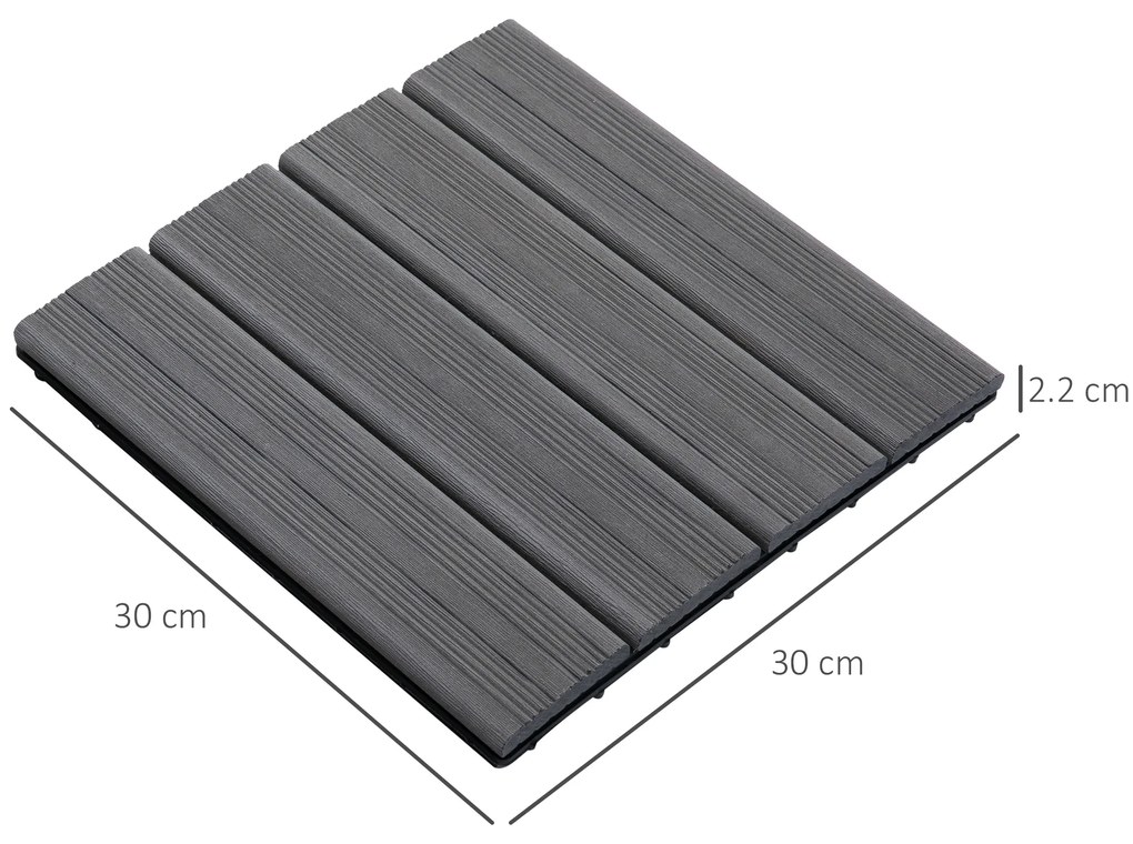 Outsunny, gresie exterior, set de 11 placi, 30x30x2.2 cm, gri | Aosom Ro