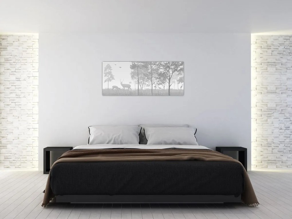 Tablou - Pajiște cu cerbi (120x50 cm)