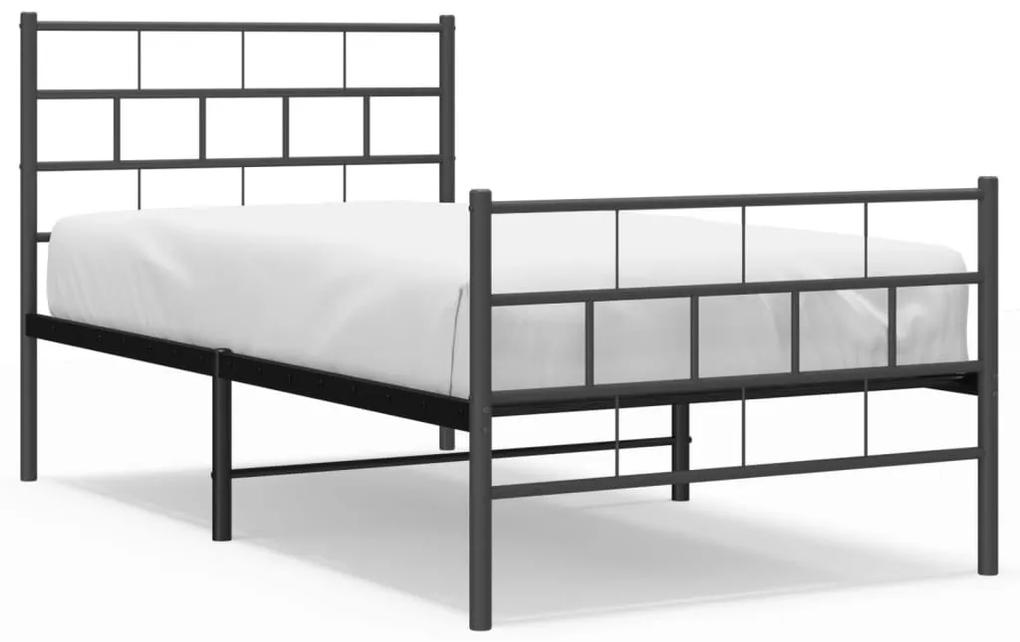 355669 vidaXL Cadru pat metalic cu tăblii de cap/picioare, negru, 90x190 cm