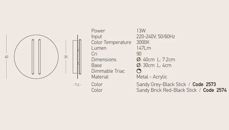 Plafoniera LED 13W 3000K BLACK STICK-BRICK RED ZB-2574