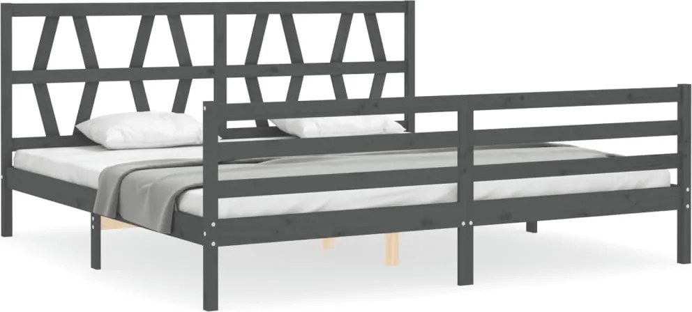 vidaXL Cadru pat cu tăblie 200x200 cm, gri, lemn masiv
