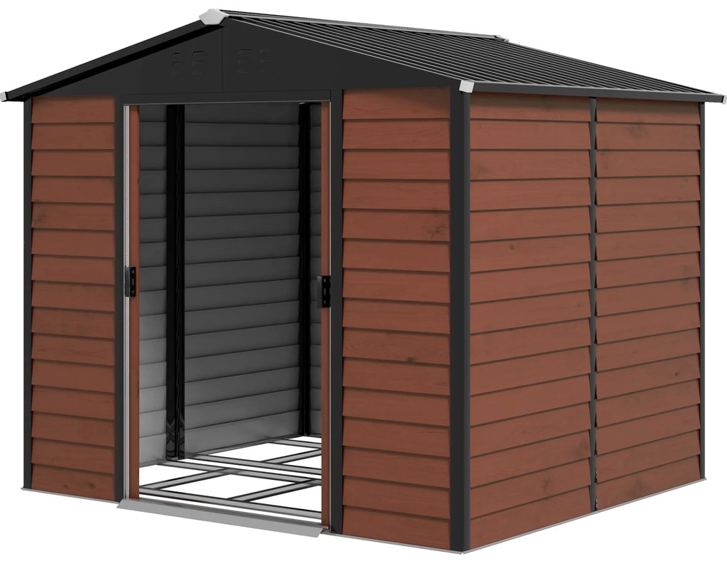 Outsunny Casa din metal, rezistent la intemperii și rugină, cu lacăt, 2,40 x 2,06 x 1,98 m, lemn | Aosom Romania