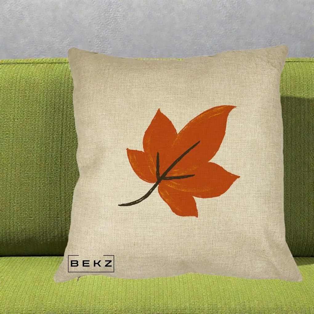 Perna Decorativa Frunza de Toamna Portocalie, 40x40 cm, Crem, Husa Detasabila, Perna Inclusa, BEKZ®