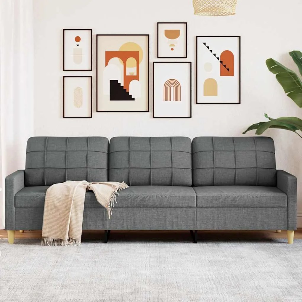 vidaXL Canapea cu 3 locuri, gri închis, 210 cm, material textil