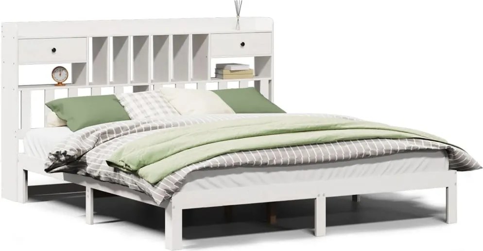 vidaXL Pat cu bibliotecă fără saltea, 180x200 cm, lemn masiv de pin