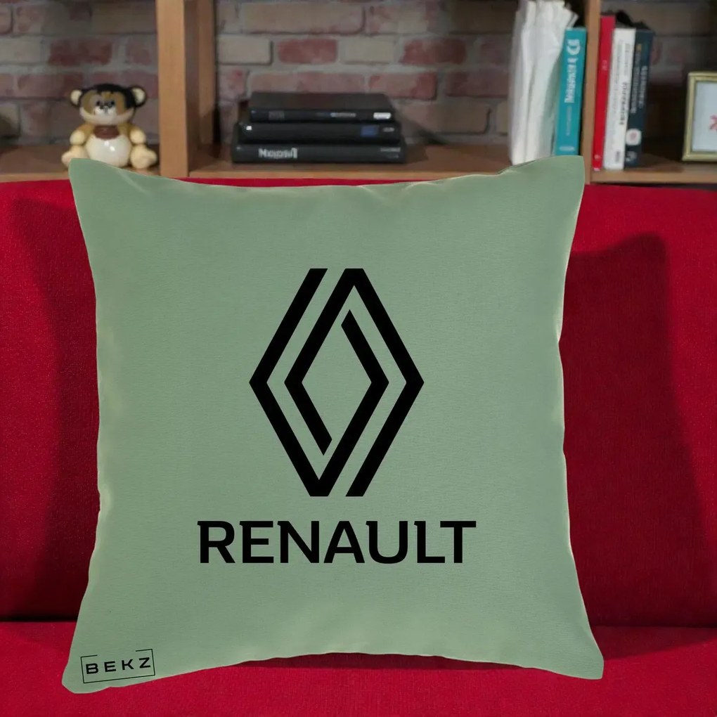 Perna Personalizata cu emblema Renault, 40x40 cm, Verde, Husa Detasabila, Perna Inclusa, BEKZ®