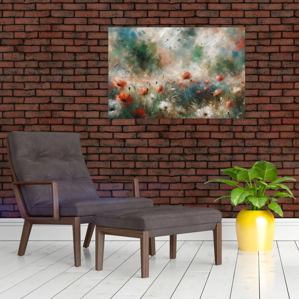 Tablou – Abstracție de câmp cu maci (90x60 cm)
