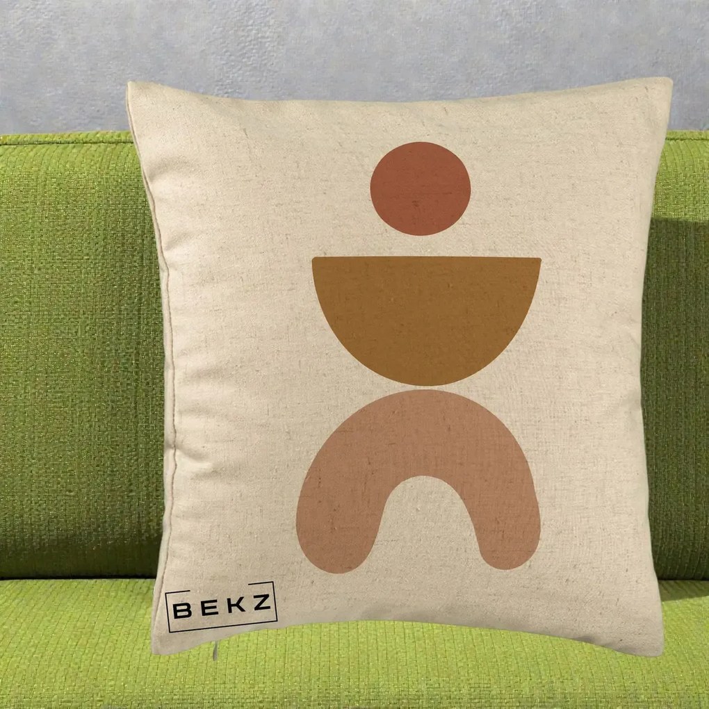Perna Decorativa Geometric Boho Disc si Arc, 40x40 cm, Bej, Husa Detasabila, Perna Inclusa, BEKZ®