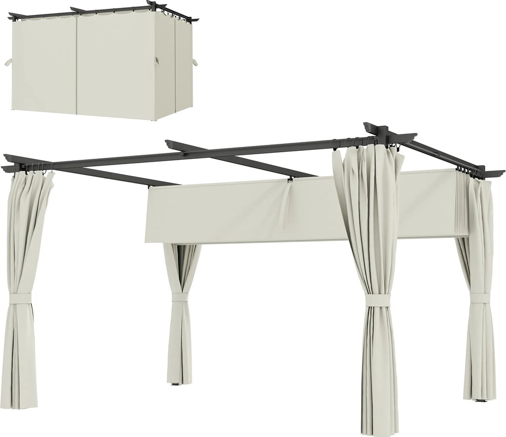 Outsunny Pergolă 3 x 3 m cu Copertină Retractabilă și Perdele, Adăpost de Soare UPF30+ pentru Grădină, Terasă, Exterior | Aosom Romania