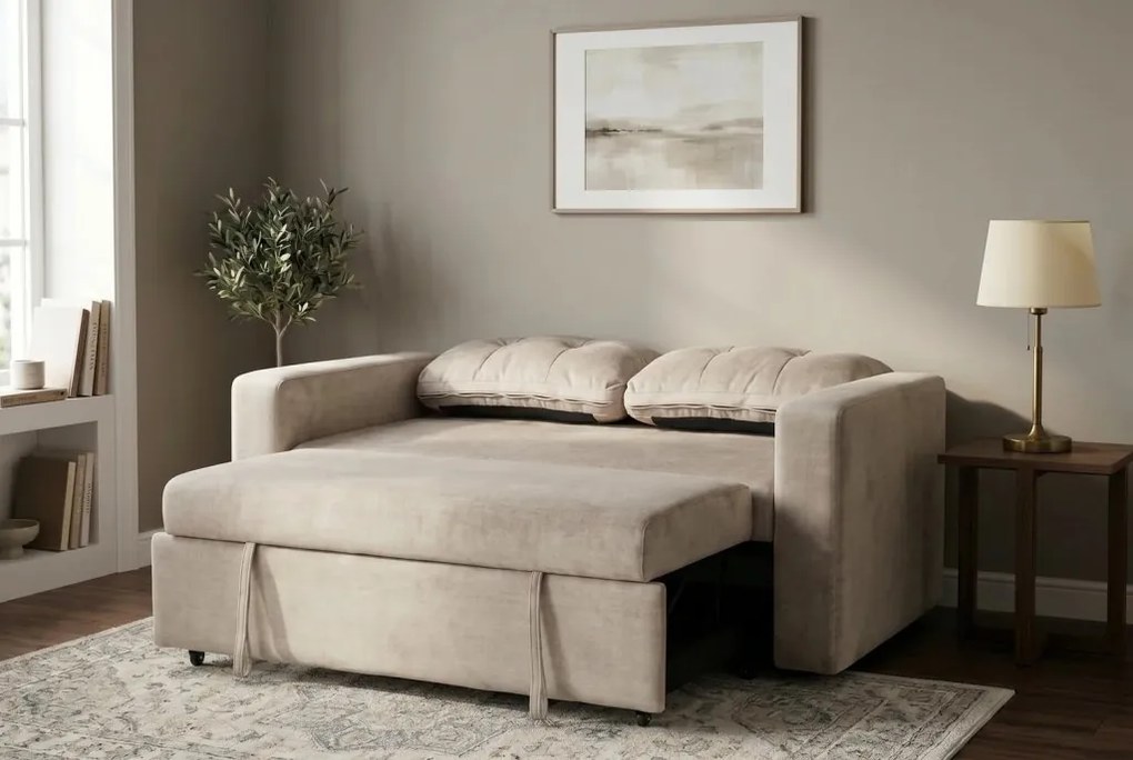 Canapea extensibila, catifea champagne beige, SMART 140cm