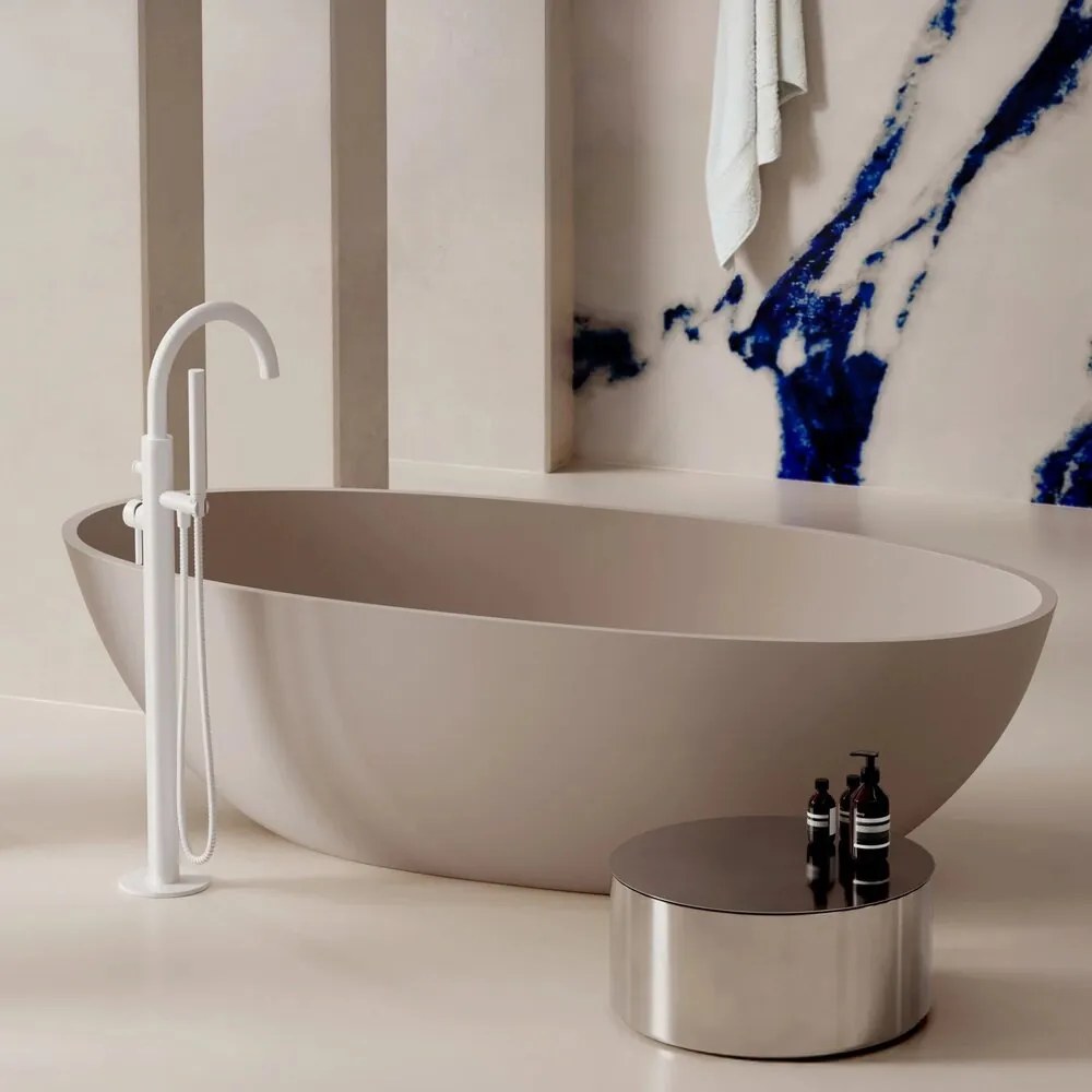 Baterie cada-dus freestanding Omnires Y monocomanda finisaj alb mat