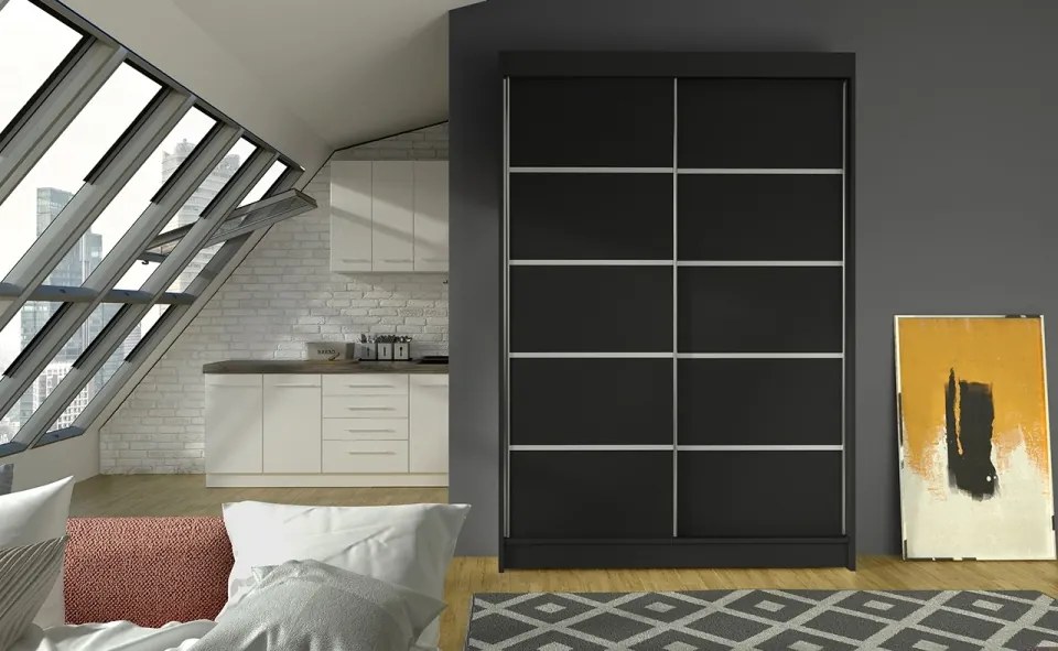 Dulap cu usi glisante 120x200 cm, Benisso, ADRK Furniture (Culoare: Casmir)
