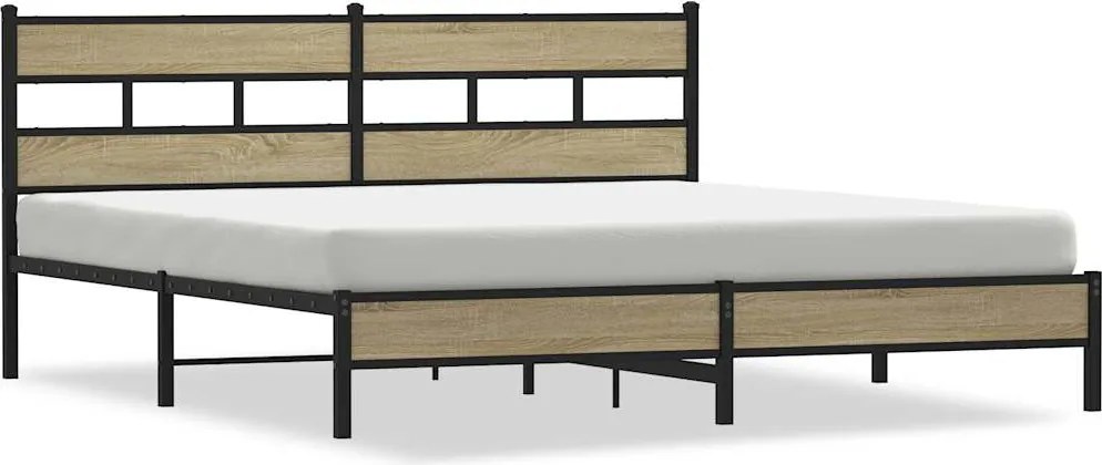 vidaXL Cadru pat metalic fără saltea, stejar sonoma, 200x200 cm