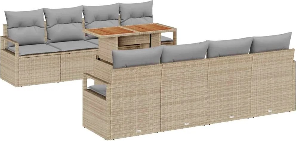 vidaXL Set de canapele pentru grădină 9 pcs Bej Rattan poli