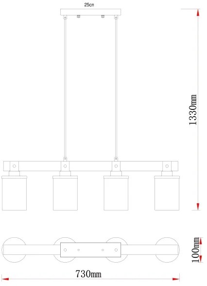 Lustră pe cablu LILA 4xE27/60W/230V Globo 15555-4H