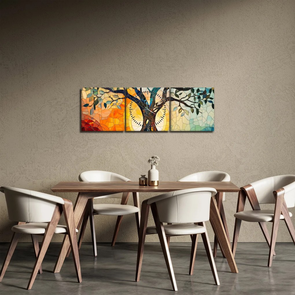 Tablou – Mozaic – soare și arbore I. (cu ceas) (90x30 cm)