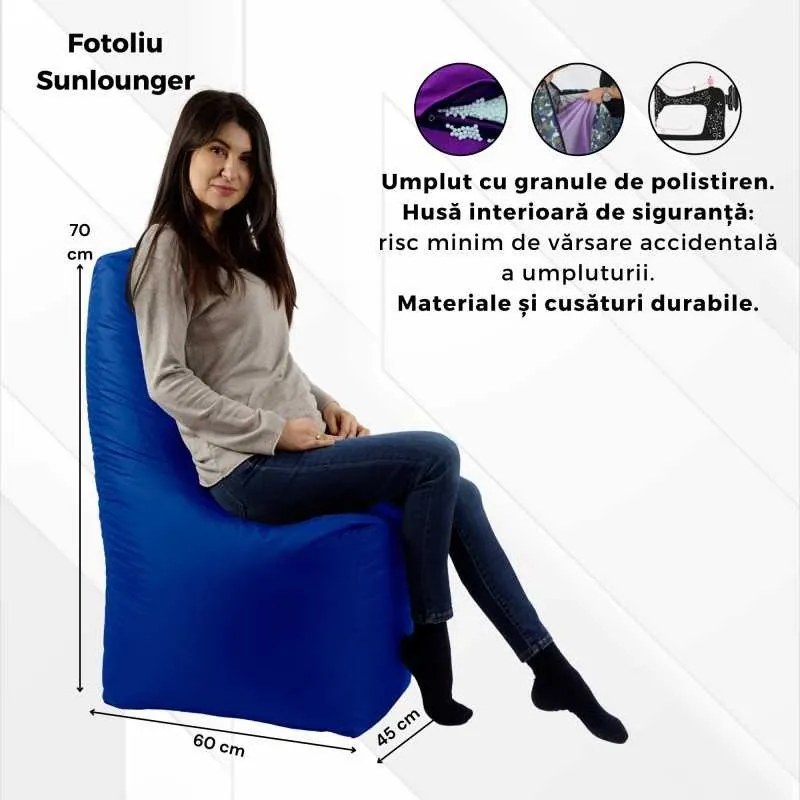 Fotoliu tip Scaun Sunlounger, Material impermeabil - Gri inchis