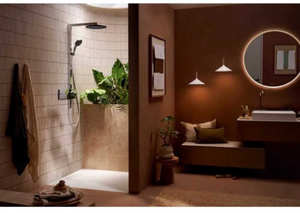 Coloana de dus cu baterie termostatata Hansgrohe Raindance Alive S para cu 3 functii crom lucios