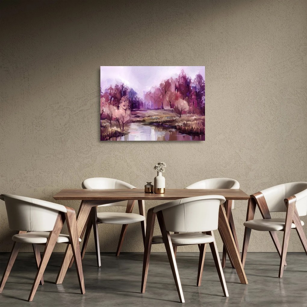 Tablou pe sticlă - Peisaj de toamnă - pictură (70x50 cm)