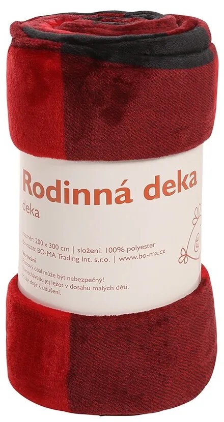 Pătură de familie Carouri roșu-negru, 200 x 300 cm