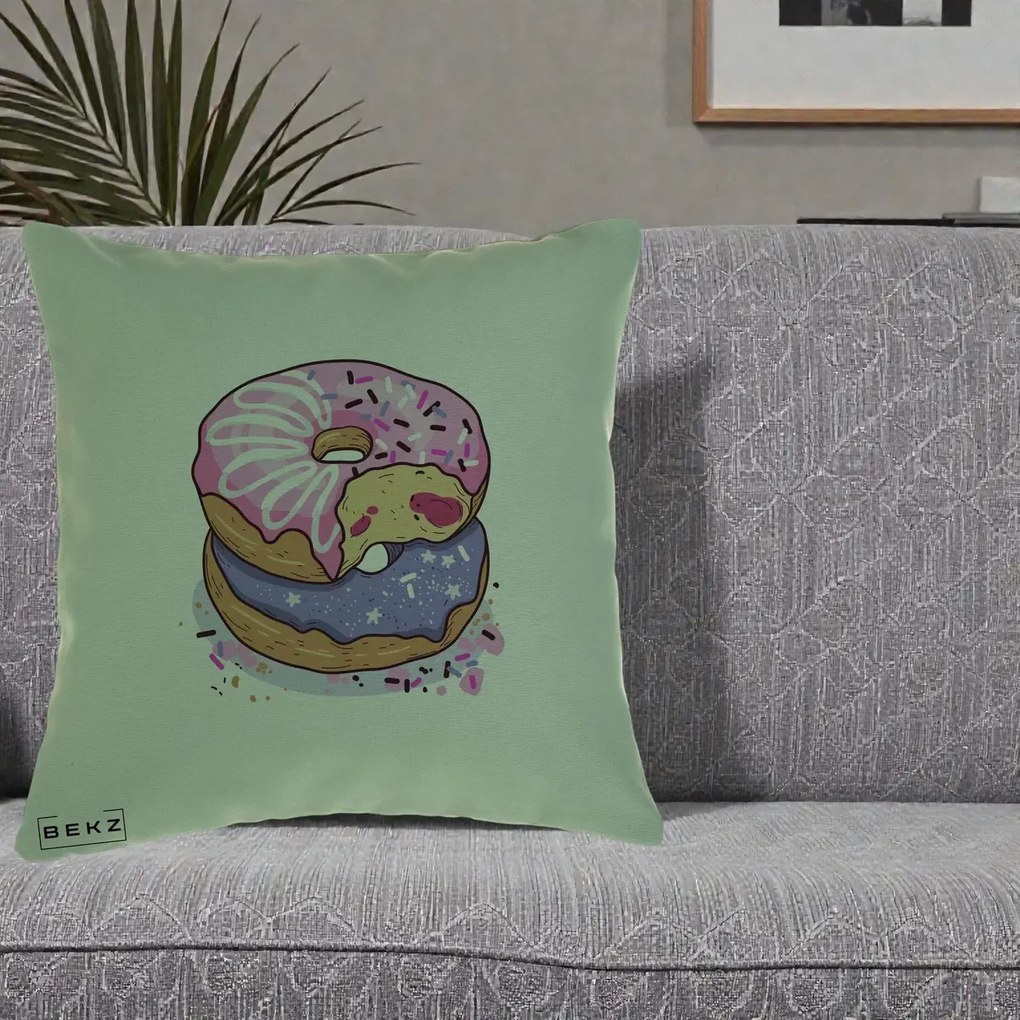 Perna Decorativa Donuts Roz si Mov, 40x40 cm, Verde, Husa Detasabila, Perna Inclusa, BEKZ®