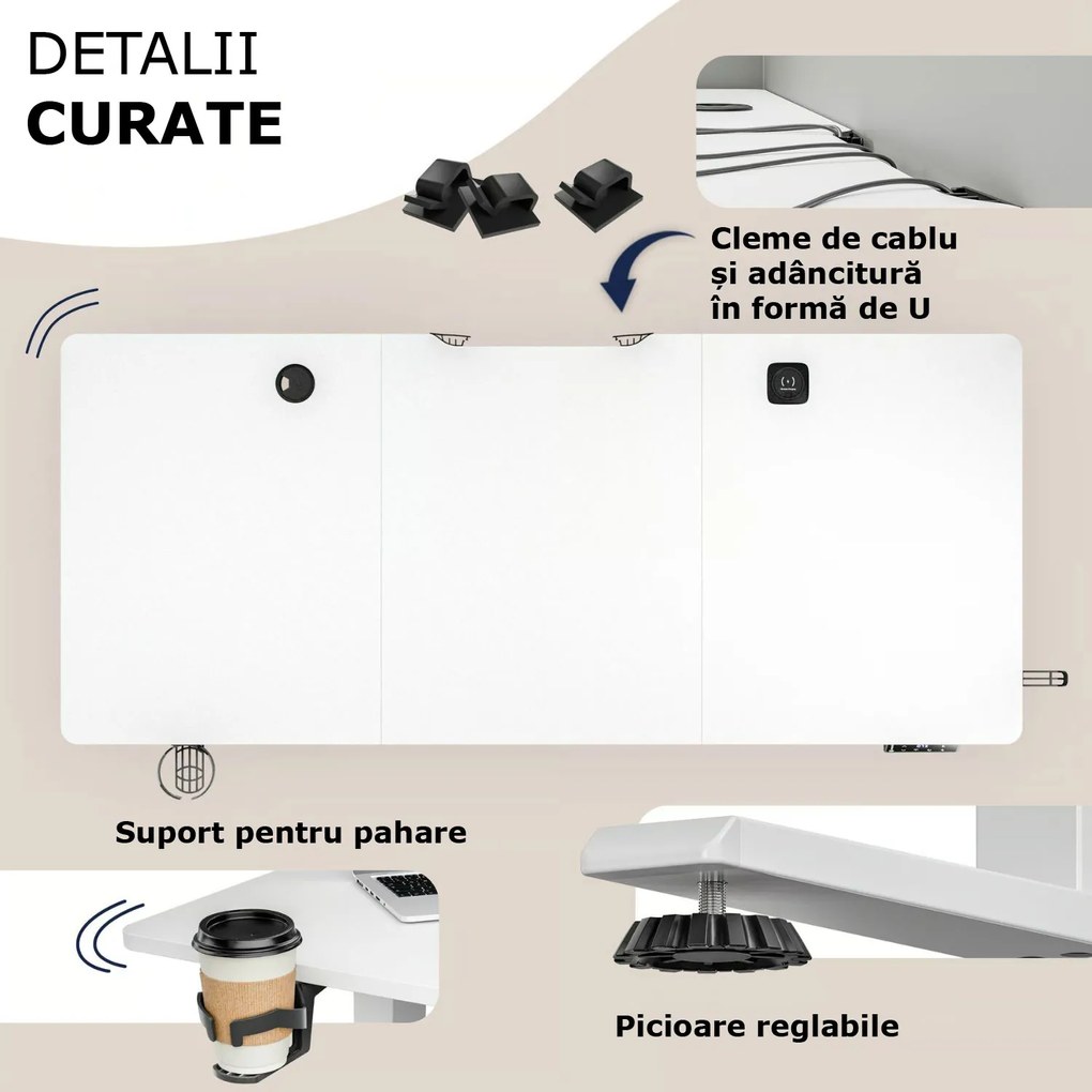 Birou de birou reglabil pe înălțime FLEXI, 140x60x72–117cm, alb Casaria