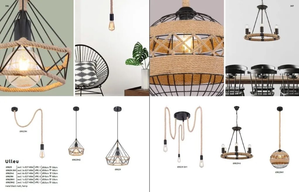 Lustra cu 3 pendule design industrial ULLEU negru, maro