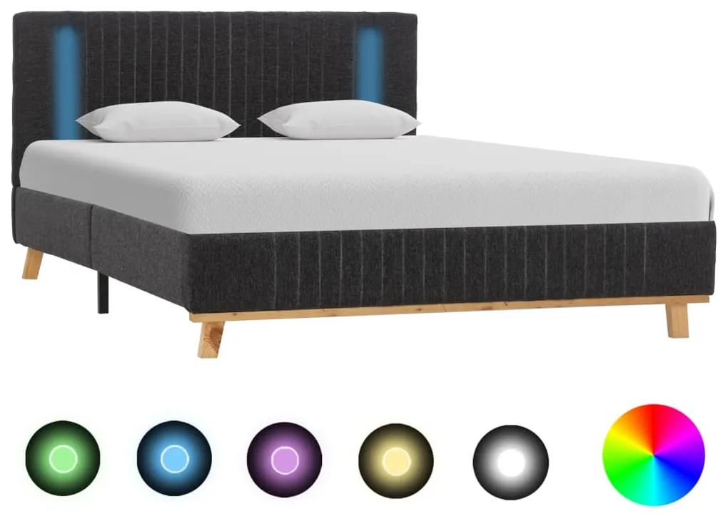286652 vidaXL Cadru pat cu LED, gri închis, 140 x 200 cm, material textil