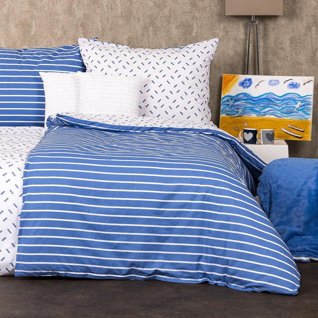 Lenjerie de pat din bumbac 4Home Dungi, albastru, 140 x 220 cm, 70 x 90 cm