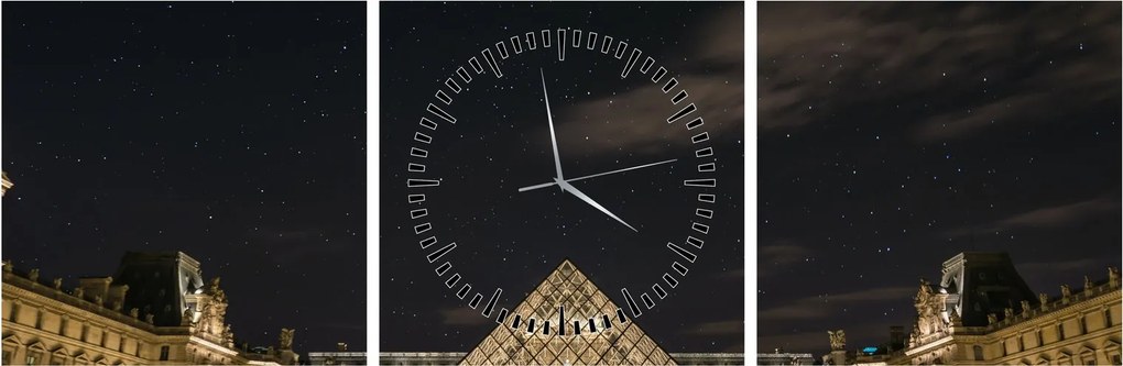 Tablou - Louvre nocturn (cu ceas) (90x30 cm)