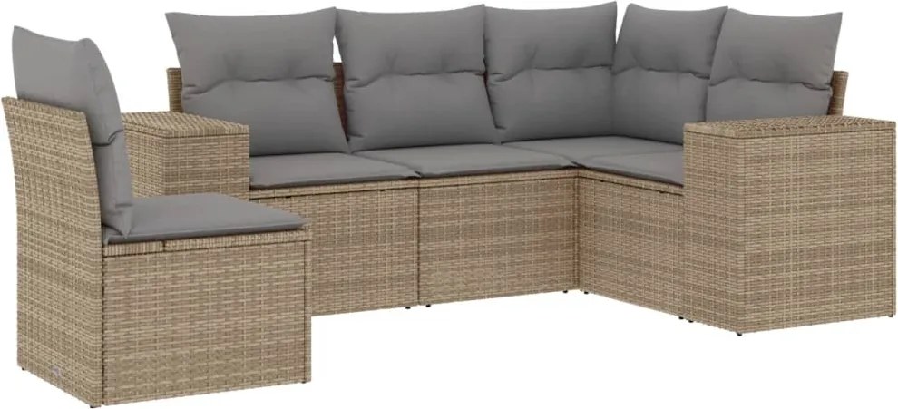 vidaXL Set canapele de grădină cu perne, 5 piese, bej, poliratan