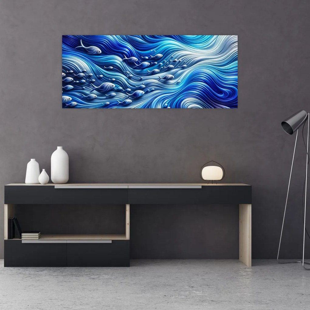 Tablou – Pești în valuri (120x50 cm)