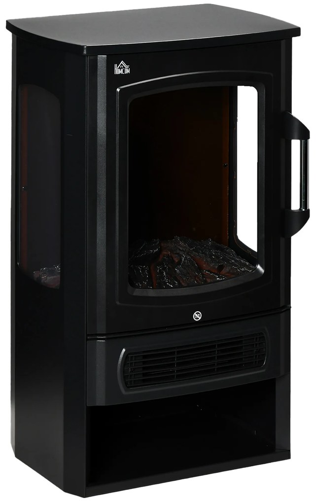 HOMCOM Soba electrică, flăcări realiste, 2 moduri de încălzire, protecție împotriva supraîncălzirii, oțel, negru, 44,5 x 32 x 74 cm | Aosom Romania