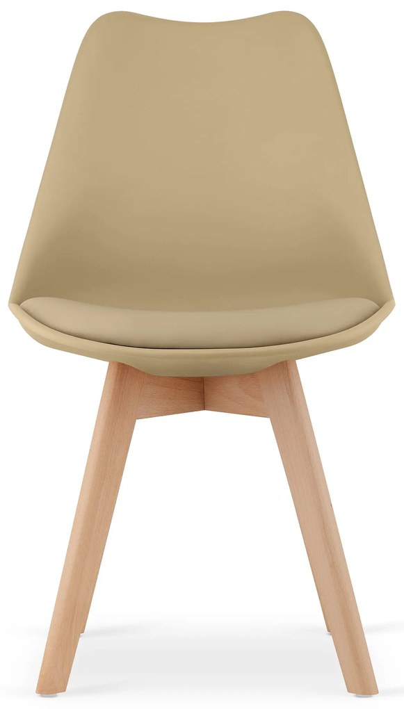 Set de sufragerie 1 + 4, masa alba TESSA 120x60 cm decor stejar + scaun bej BALI MARK cu picioare din fag