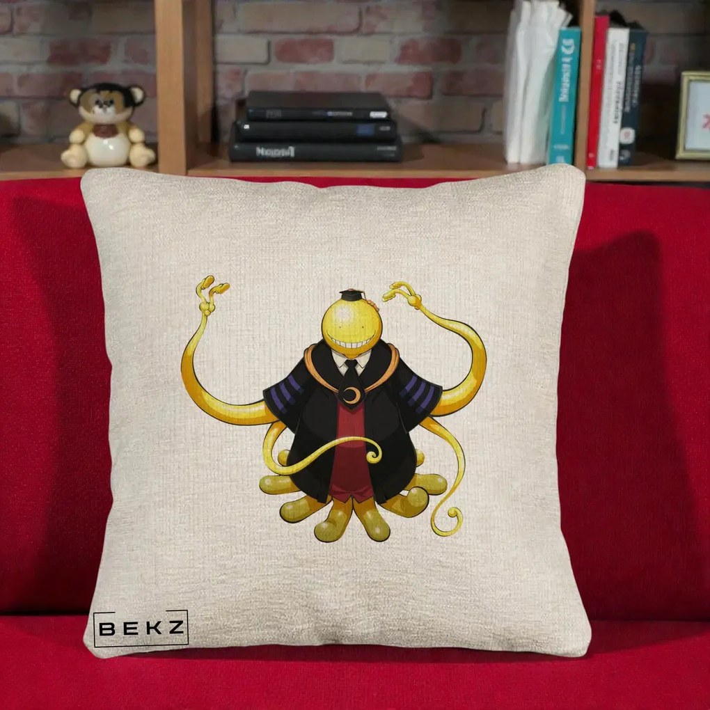 Perna Personalizata Assassination Classroom Koro-sensei, 40x40 cm, Bej Canapea, Husa Detasabila, Perna Inclusa, BEKZ®