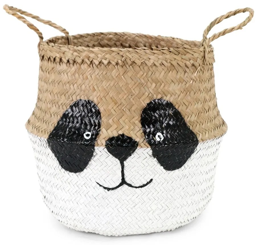 Coș de jucării pentru copii alb/în culoare naturală din iarbă-de-mare ø 25x24 cm Panda – Compactor