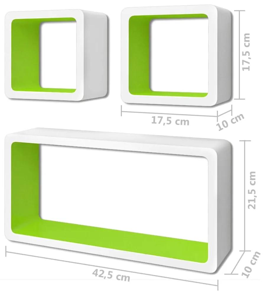 Rafturi cub de perete, 6 buc., alb si verde 6, Verde