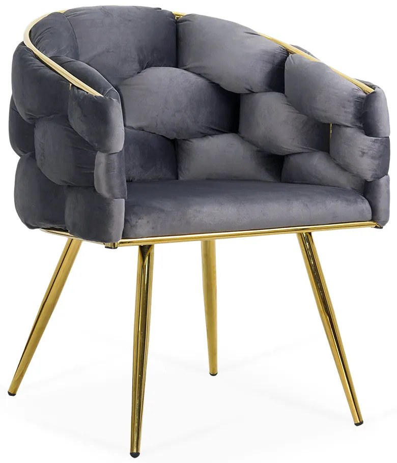 Scaun living gri din catifea cu picioare aurii metalice BUC 251