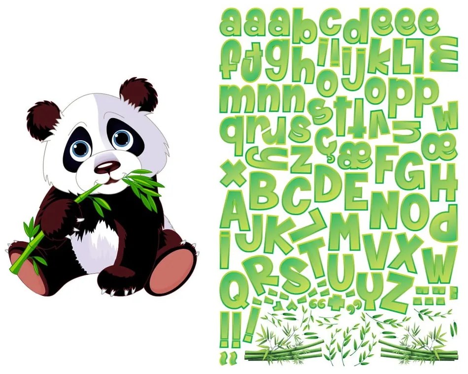 Set autocolante pentru perete cu panda și litere Ambiance Bamboo