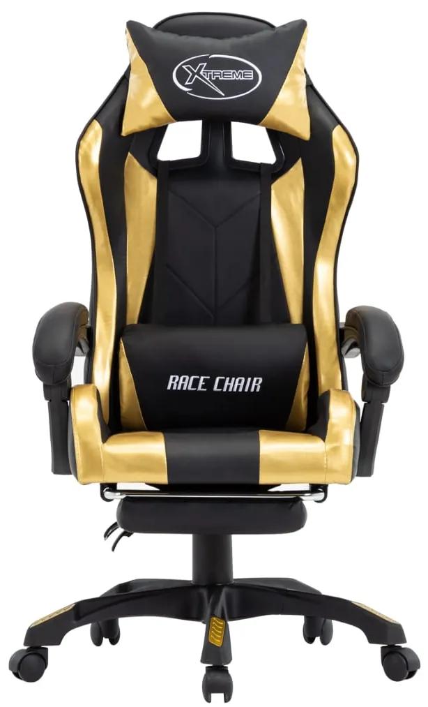 287988 vidaXL Scaun de racing suport picioare auriu/negru piele ecologică