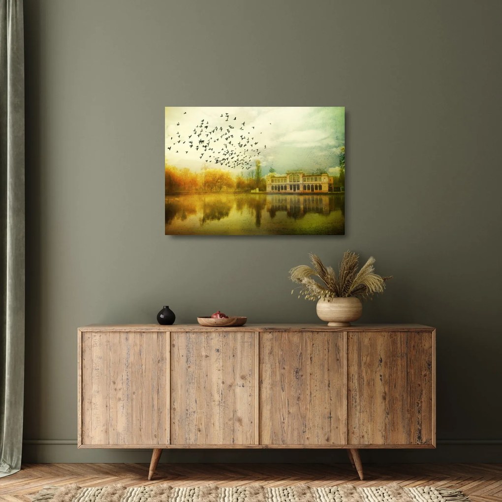 Tablou pe sticlă peisajului pictat cu sediul (70x50 cm)